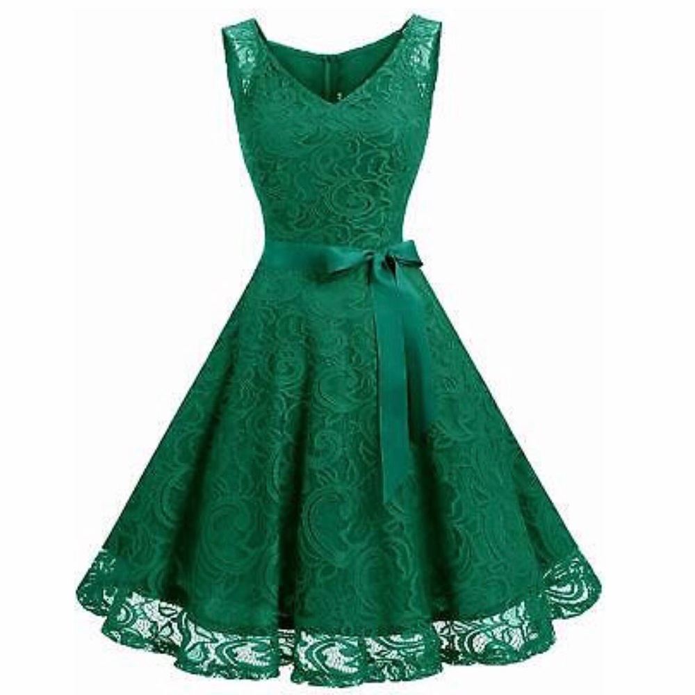 DRESSYSTAR Women Floral Lace Green Large